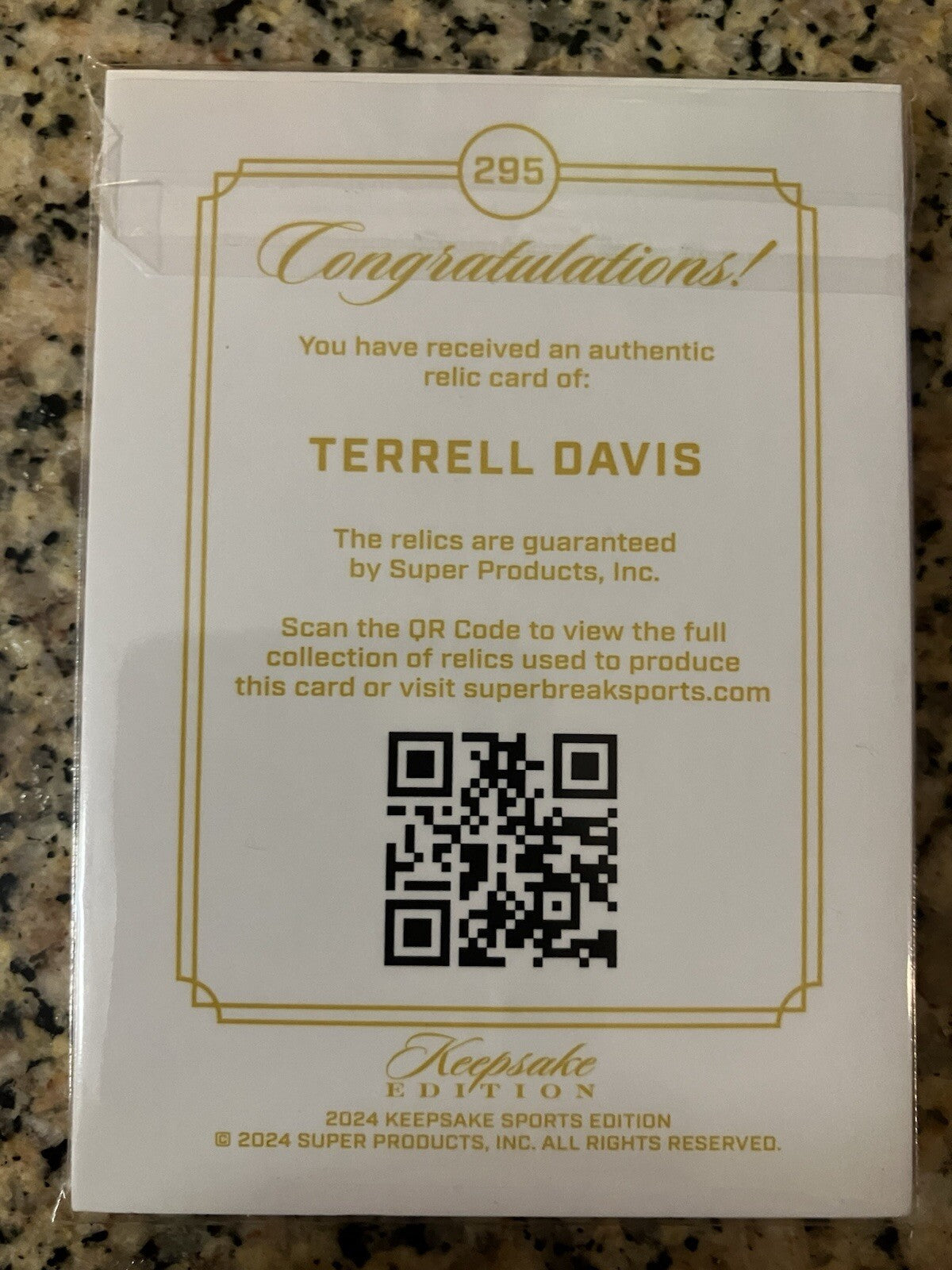 Terrell Davis Gem Patch Card. Broncos