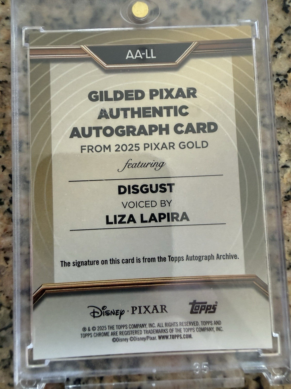 DISGUST LIZA LAPIRA 2025 TOPPS PIXAR GOLD GILDED AUTO INSIDE OUT AA-LL /75