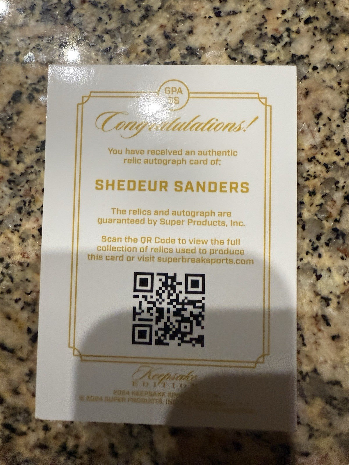 Shadeur Sanders Keepsake Edition Gem Patch Auto Card /50