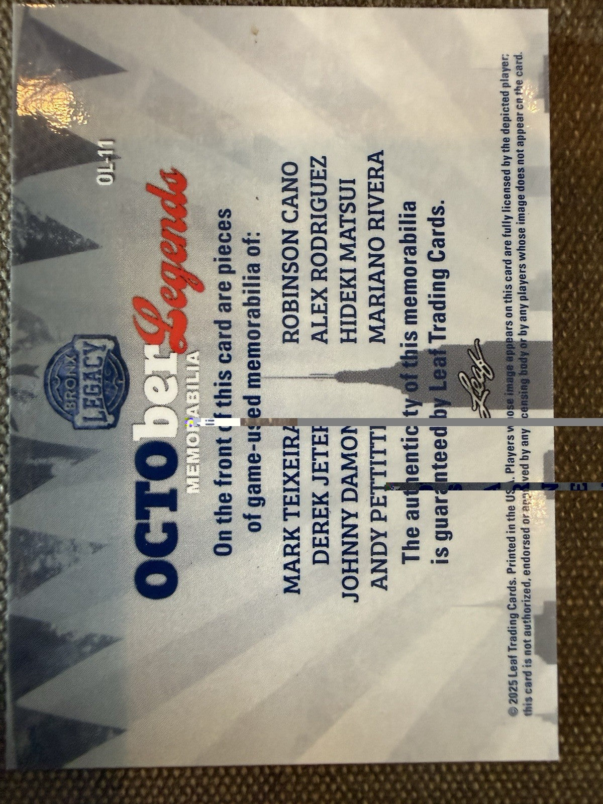 2025 Leaf A Bronx Legacy #OL-11 Teixeira/Jeter/Rivera OCTOber Legend Green #/15