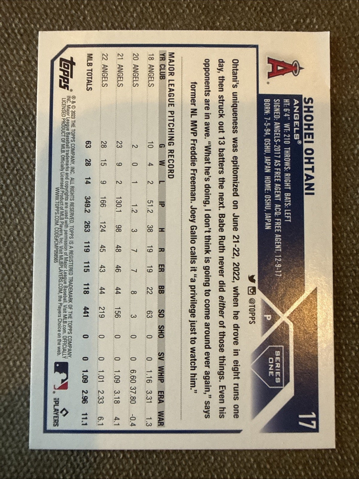2023 Topps Series 1 - Shohei Ohtani #17 Rainbow Foil