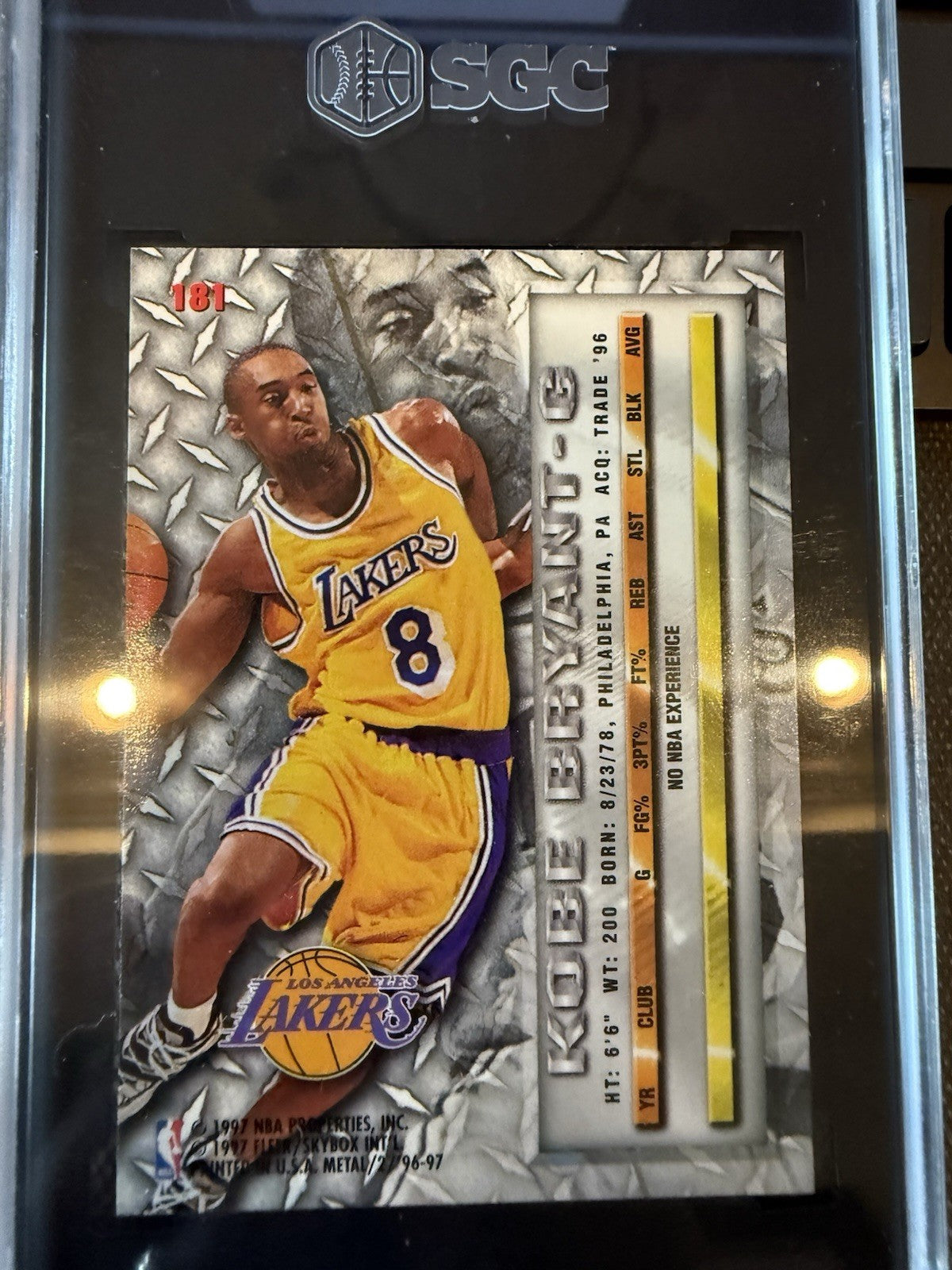 KOBE BRYANT 1996 Fleer Metal METAL #181 RC — SGC 9.5 MINT+ — LOW POP