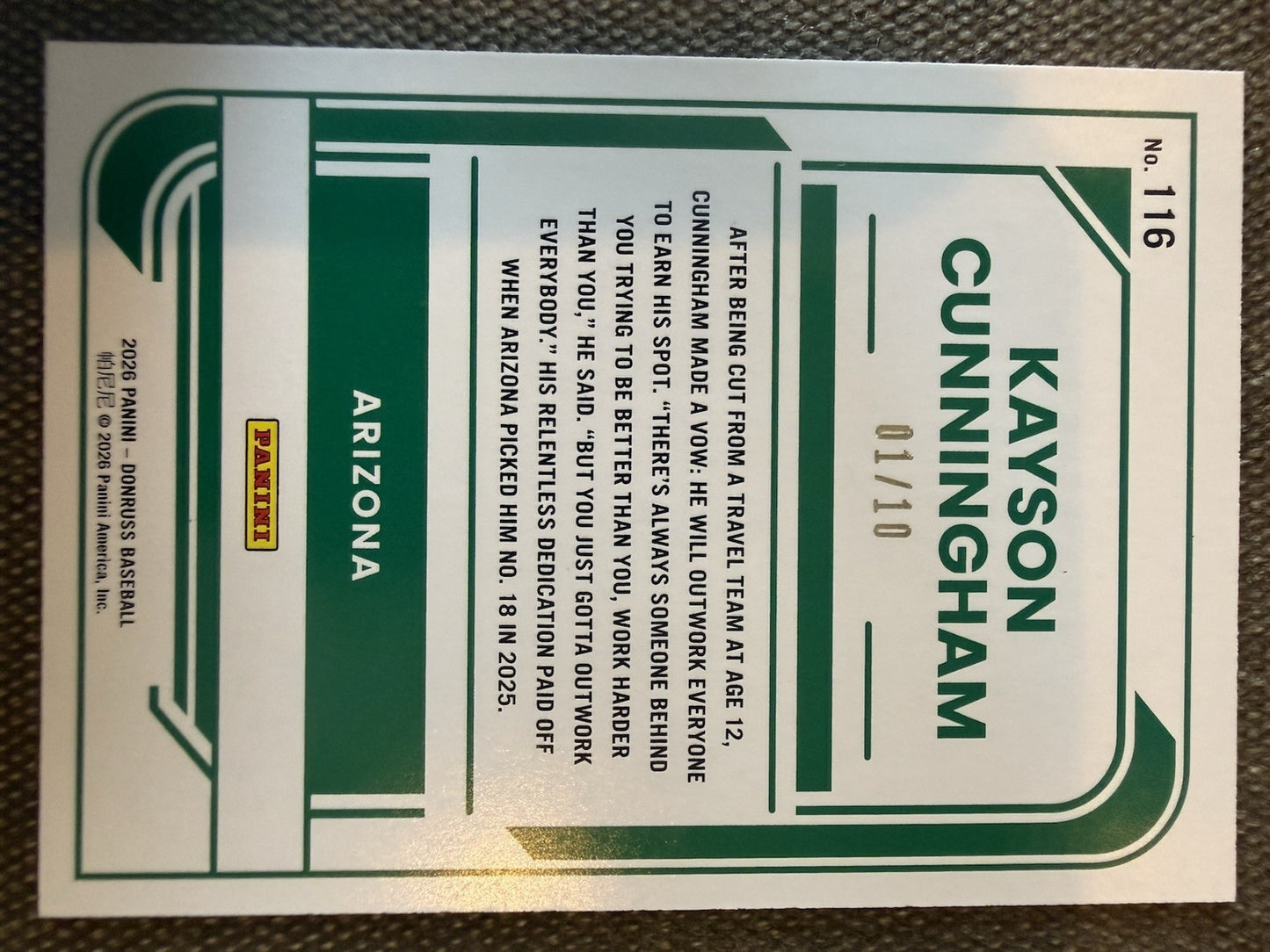 2026 Donruss Baseball Kayson Cunningham donruss optic rated prospect 1/10