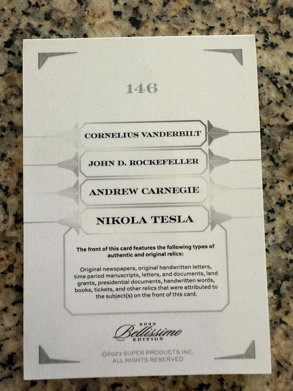 2023 Bellissimo Vanderbilt Rockefeller Carnegie Hand Written Tesla Doc Relic