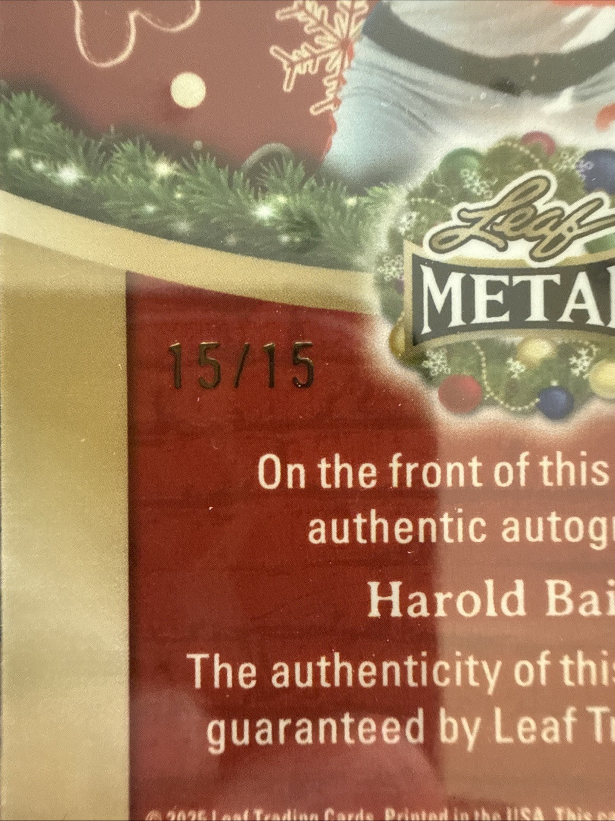 2025 Leaf Happy Holidays HAROLD BAINES AUTO 15/15 Number Match