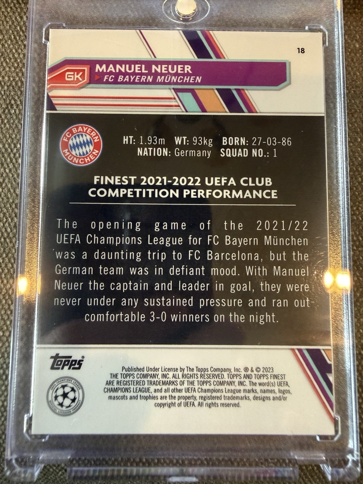 2022 Finest UEFA Club Competitions Purple Shimmer Refractor Manuel Neuer /199