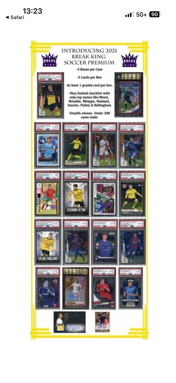 New Sealed 2021 Break King Soccer Premium Hobby Box 3 Cards 900 boxes made