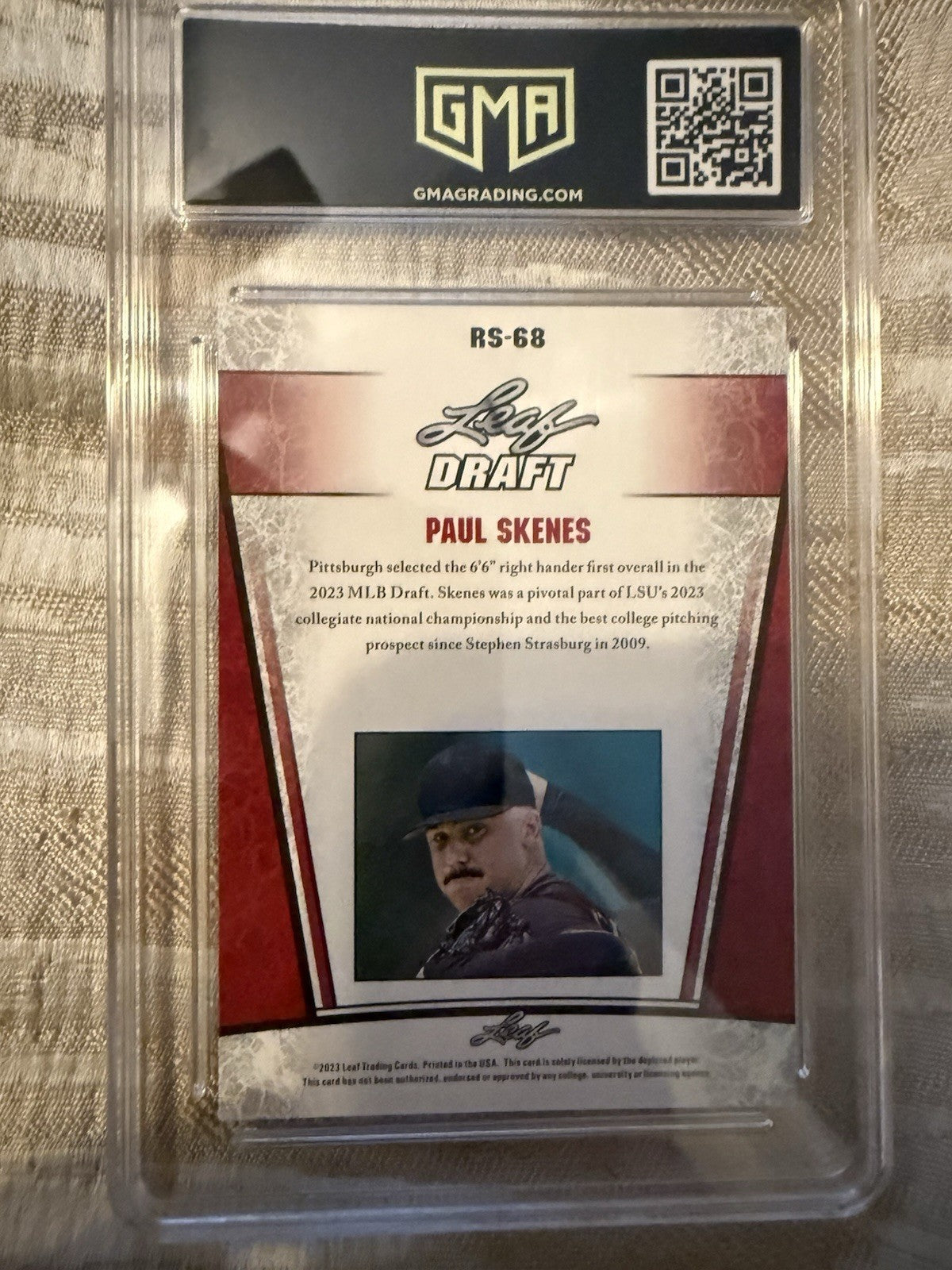 2023 Leaf Draft Silver Paul Skenes RC Rookie #RS-68 Pittsburgh Pirates GMA 10