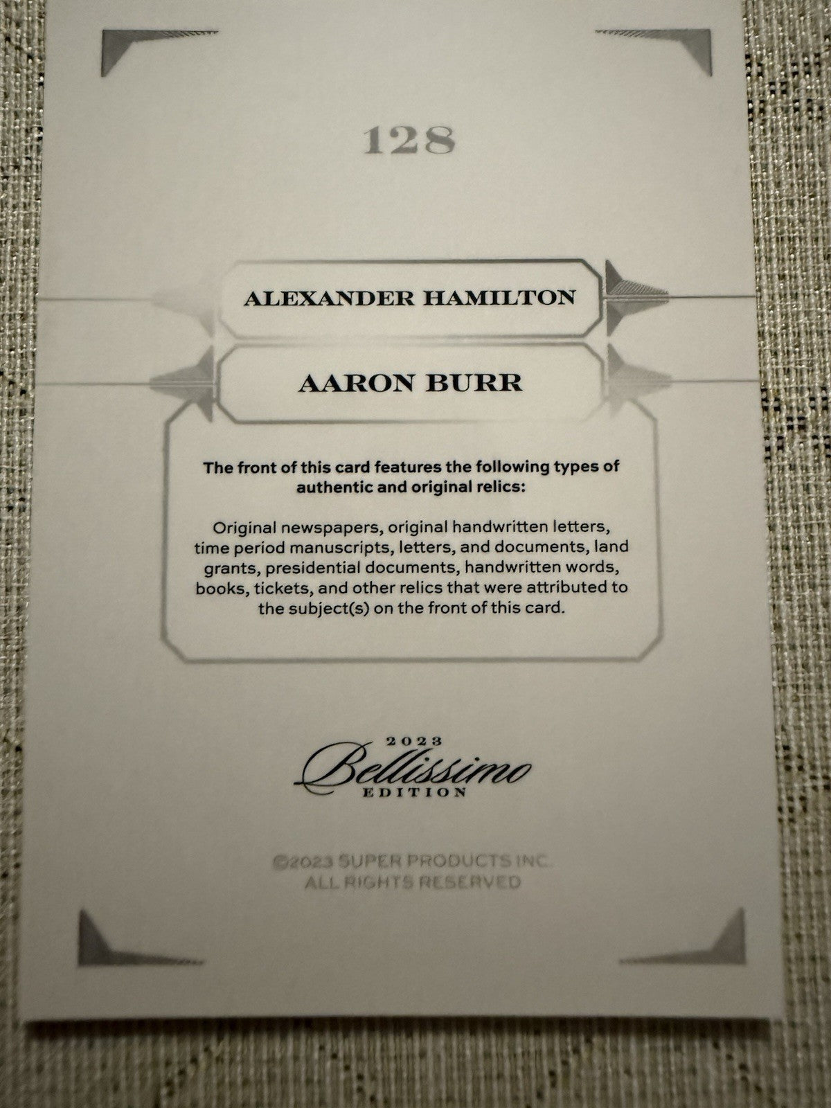 2023 Keepsake Bellissimo Dual Relic Alexander Hamilton And Aaron Burr #/99