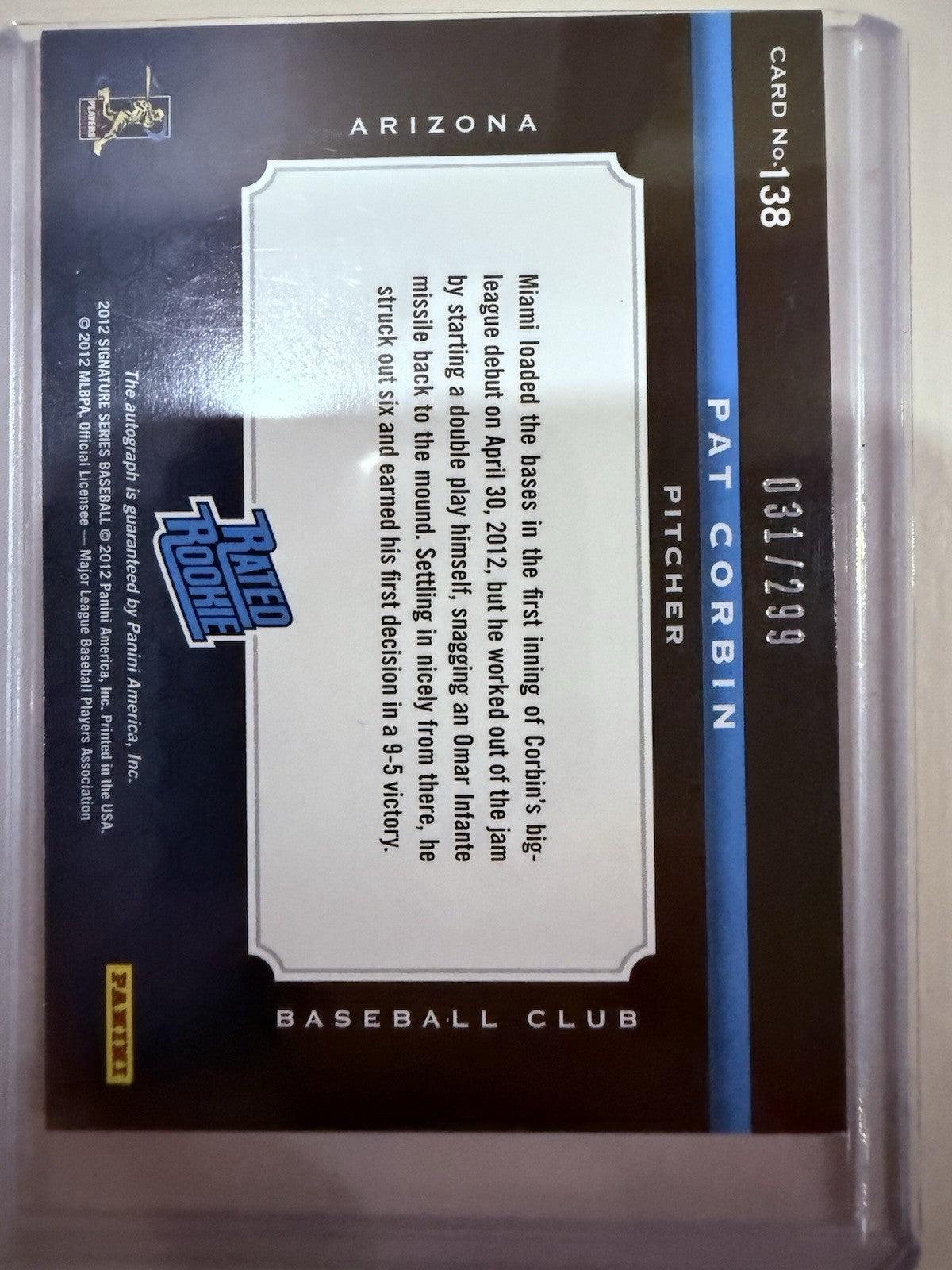2012 Panini Signature Series - Rated Rookie Autograph Patrick Corbin #138...