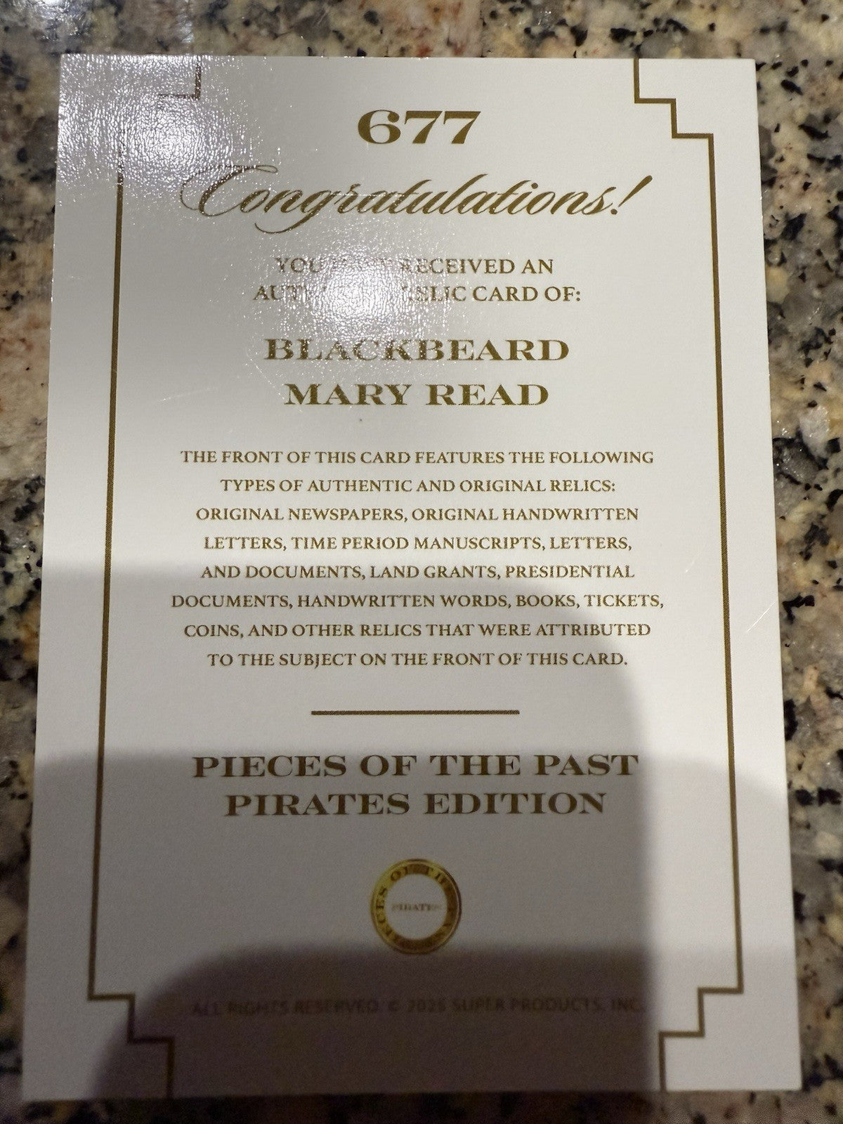 2025 Pieces of the Past Pirates Edition Blackbeard & Read #677 Dual Relic