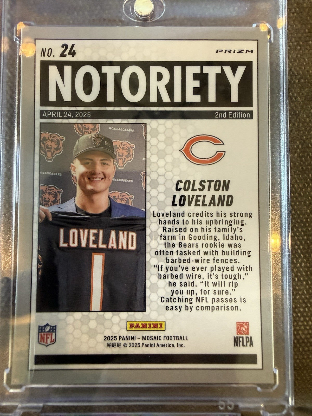 2025 Panini Mosaic - Notoriety Colston Loveland #24 Green Mosaic Prizm (RC)