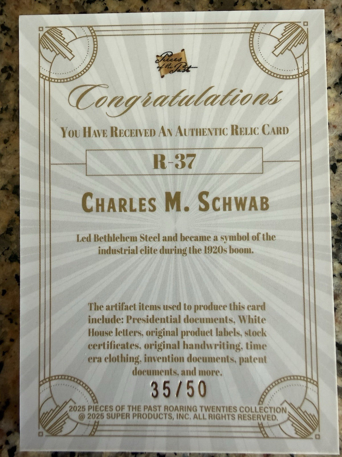 2025 Pieces of the Past Roaring Twenties Collection R-37 Charles Schwab /50
