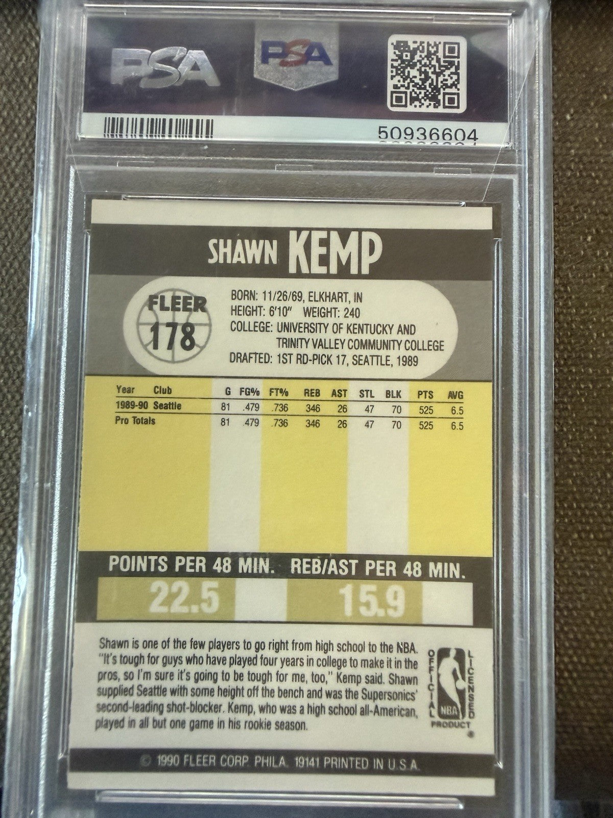 Shawn Kemp 1990 Fleer #178 PSA 10 Gem Mint