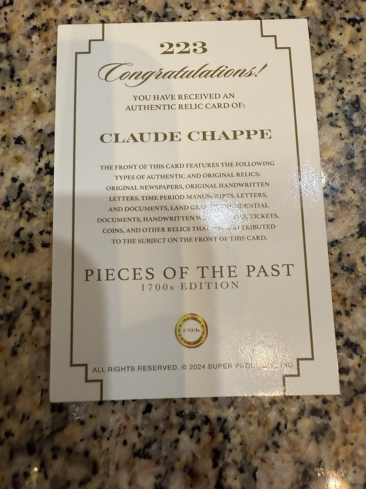 2024 Pieces of the Past 1700's Hand Written Claude Chappe