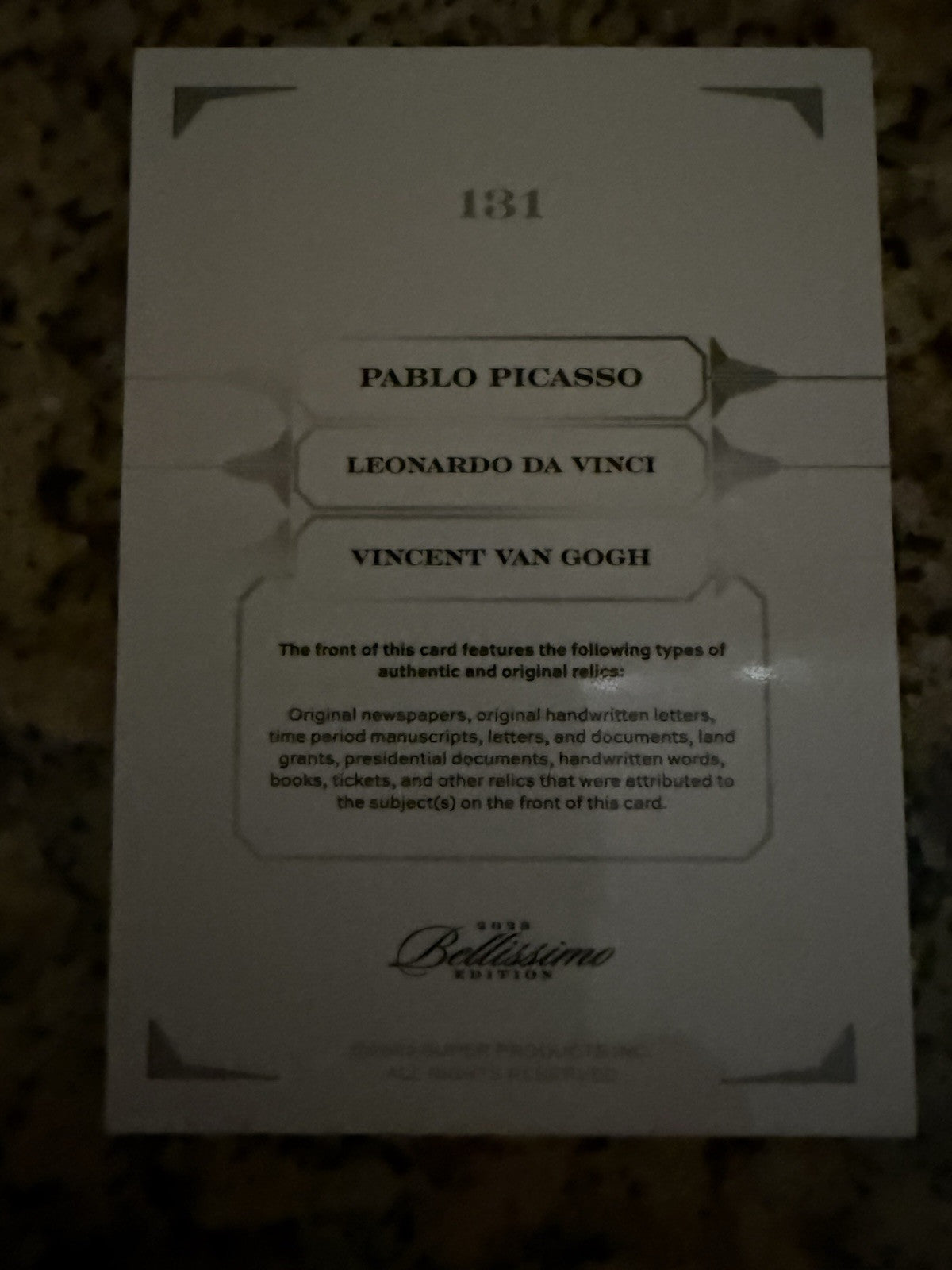 2023 Bellissimo Da Vinci Van Gogh Picasso Triple Relic #'d /99Handwriting