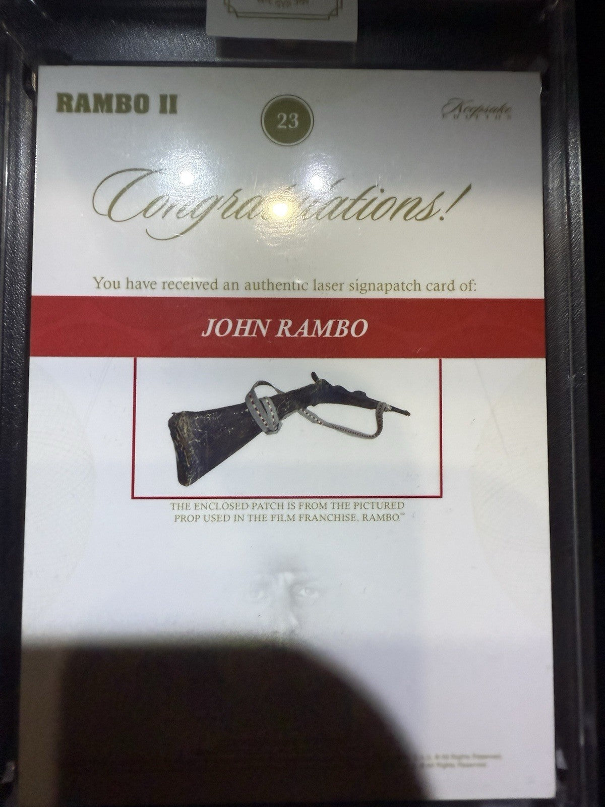 LASER SIGNAPATCH JOHN RAMBO 2024 KEEPSAKE FILM USED PROP RELIC PATCH /99