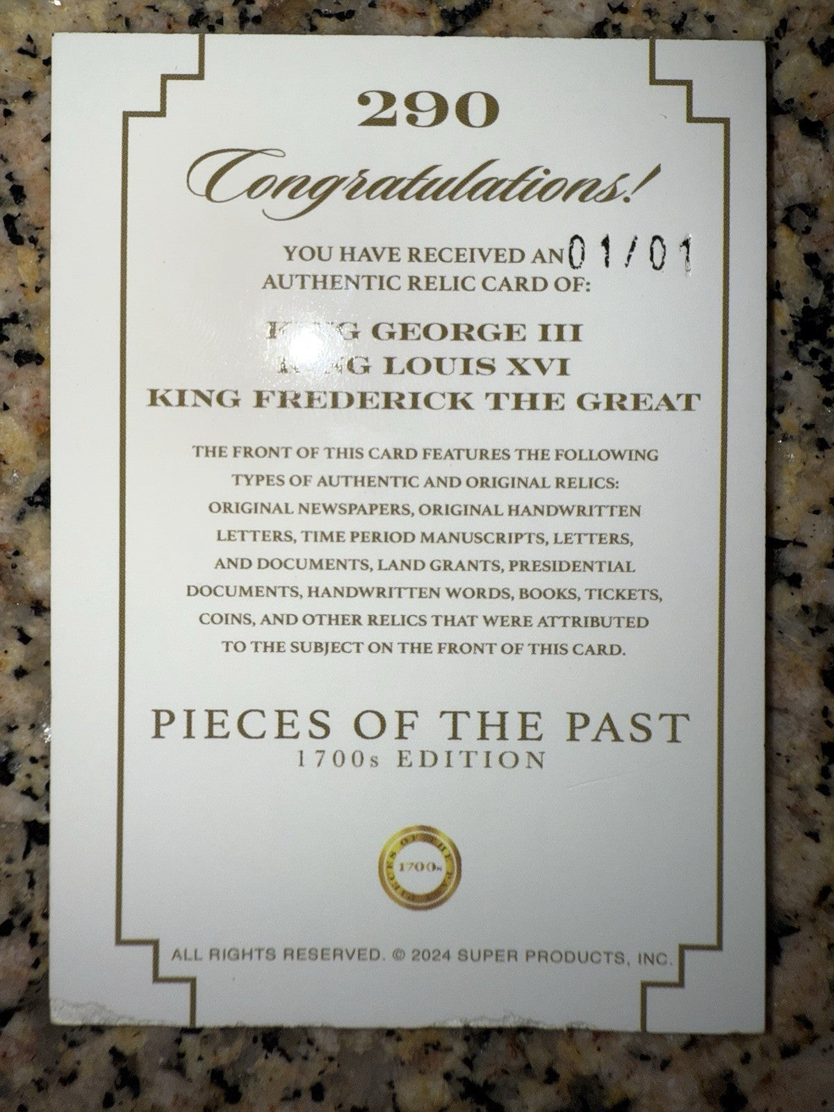 Keepsake POTP King George 3, FrederickThe Great, Louis 16 Triple Relic 1/1