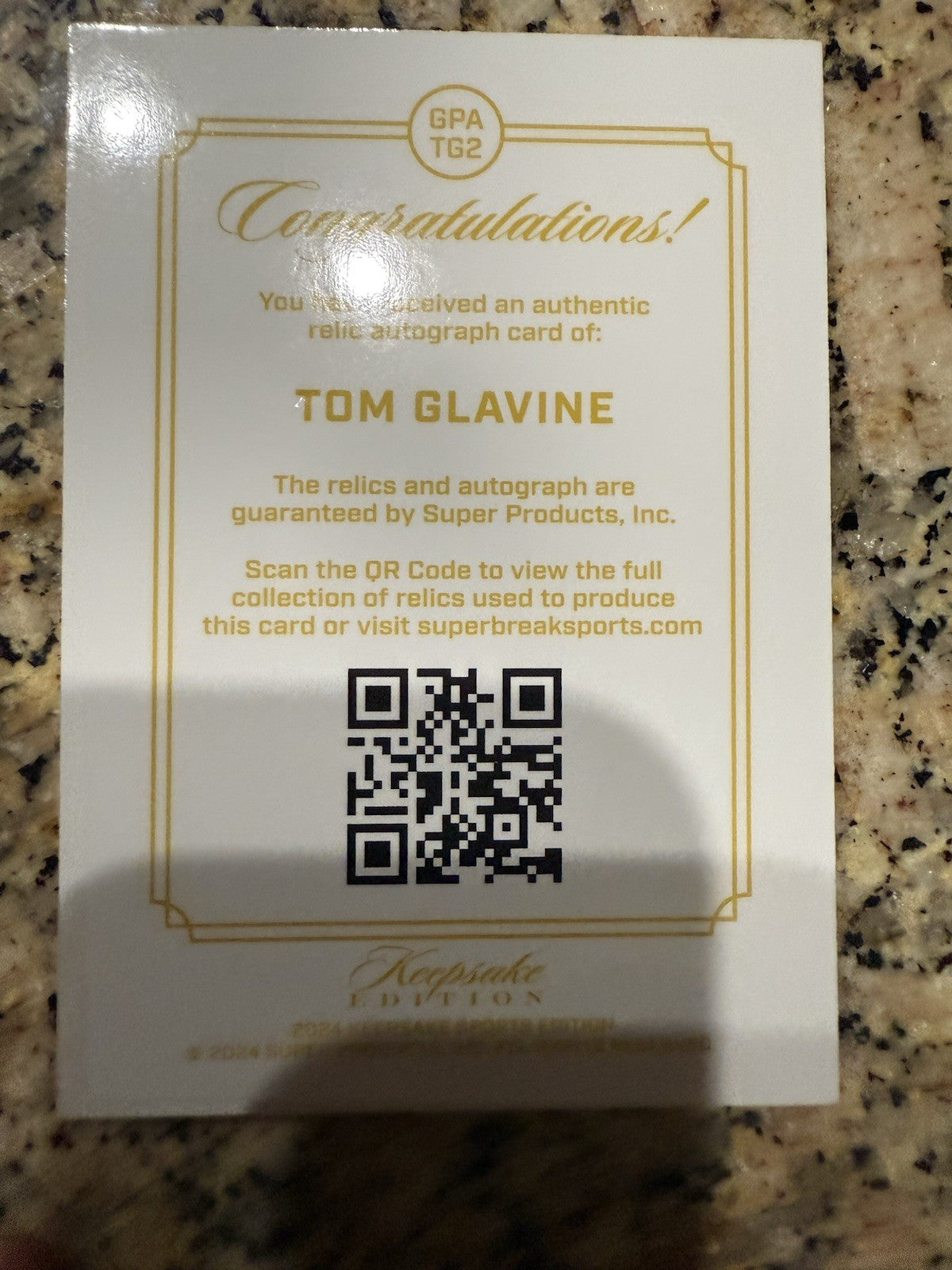 Tom Glavine Keepsake Gem Patch  Auto