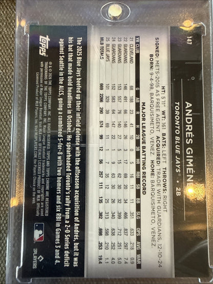 Topps Chrome Black Andres Gimenez Blue Jays Gold Serial Numbered 12/50 #147