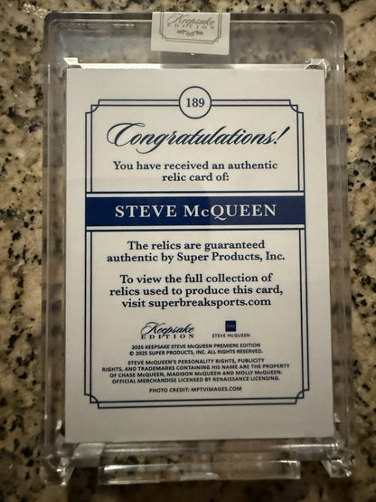 STEVE MCQUEEN 2025 KEEPSAKE EDITION #189 ARTISTIC RELIC AUTHENTIC /50