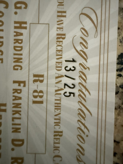 2025 Super Pieces Of The Past Coolidge/Harding/Hoover/Roosevelt Quad Relic /25