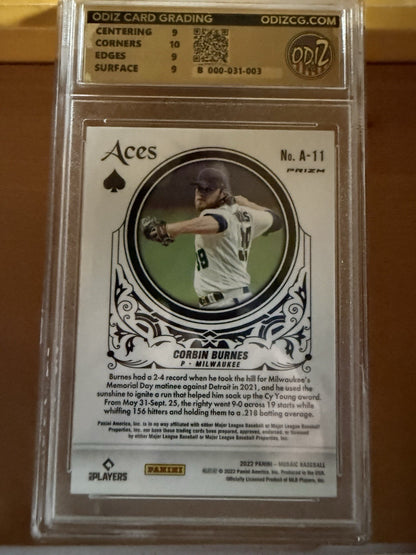 2022 Panini Mosaic - Aces Corbin Burnes #A-11 Green Mosaic Prizm