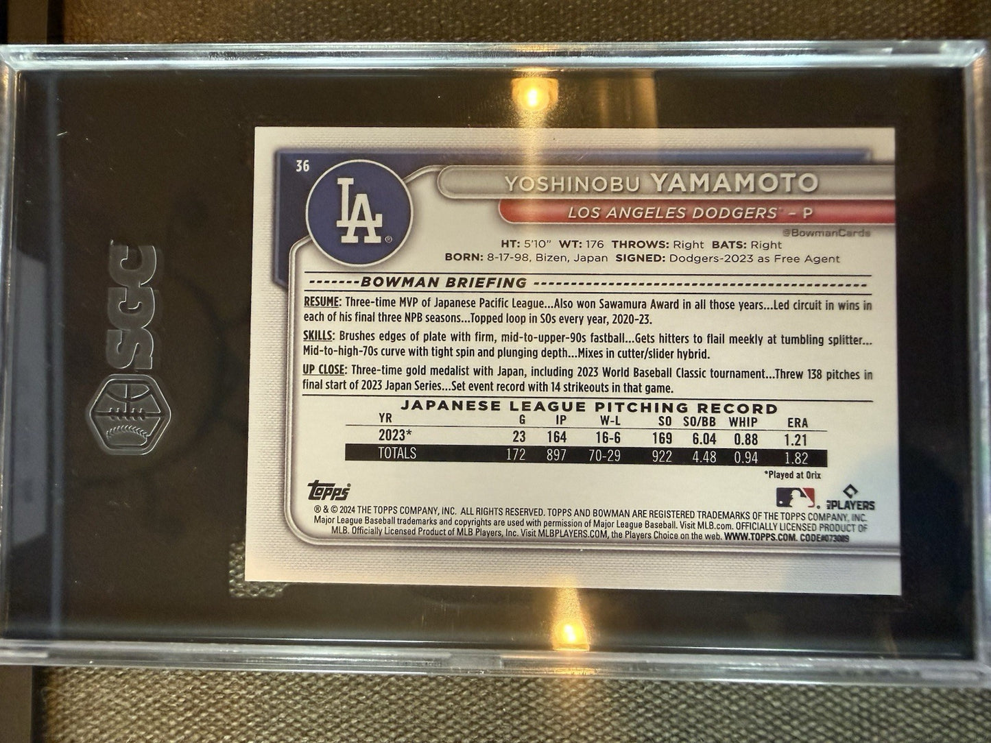 2024 Bowman Yoshinobu Yamamoto - SGC 10 Gem Mint Rookie 💥