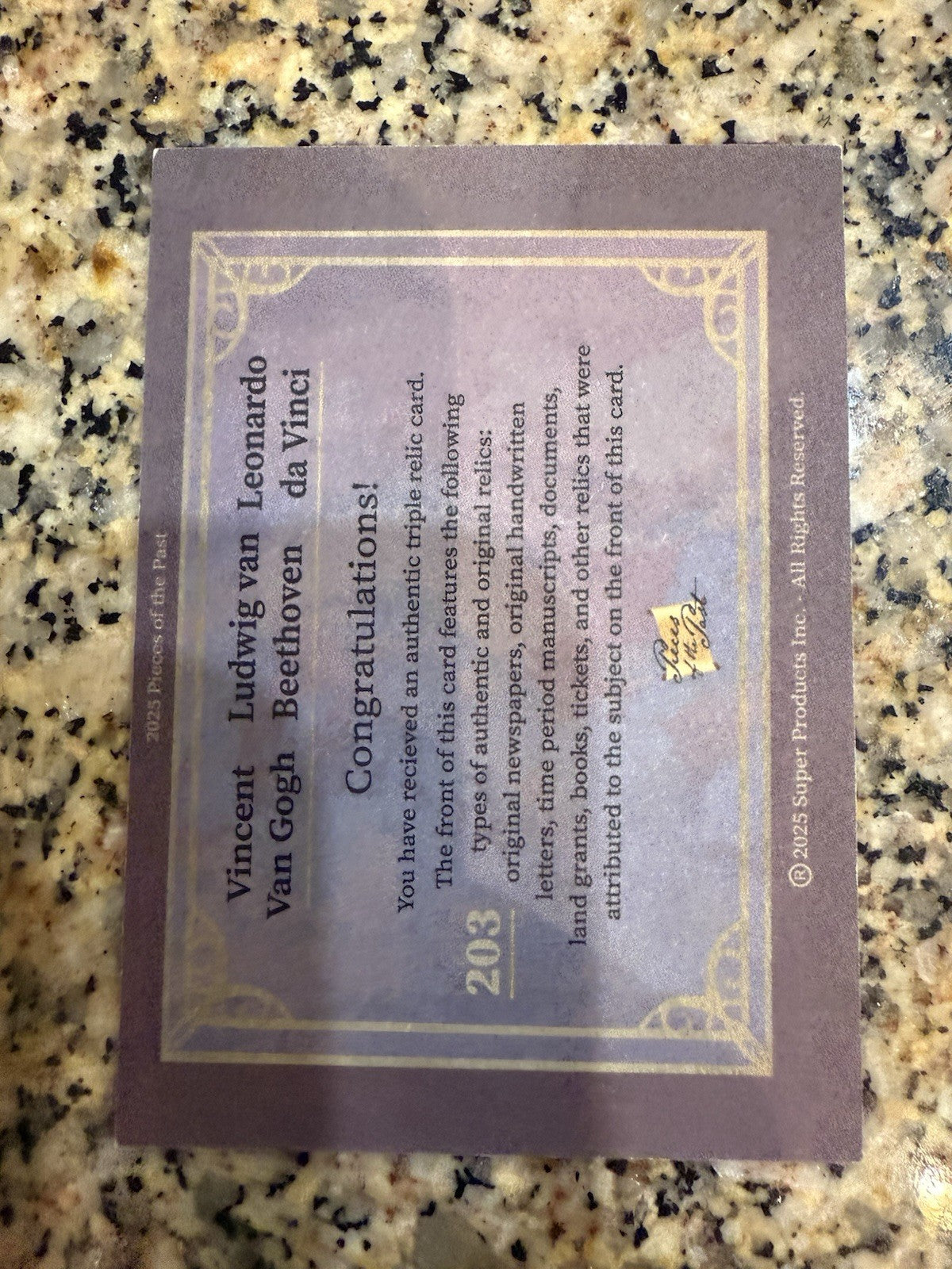 VAN GOGH BEETHOVEN DA VINCI AUTHENTIC TRIPLE ARTISTRY RELIC CARD PIECES OF PAST