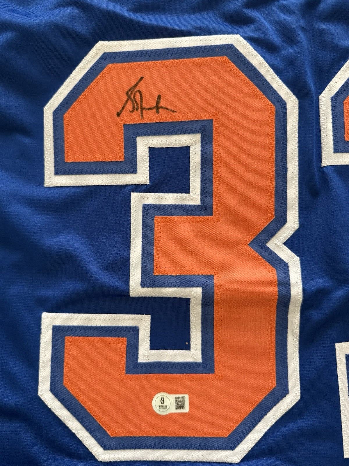 Autographed/Signed GRANT FUHR Edmonton Blue Hockey Jersey Beckett COA Auto XL