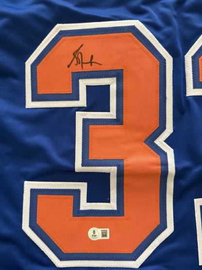 Autographed/Signed GRANT FUHR Edmonton Blue Hockey Jersey Beckett COA Auto XL
