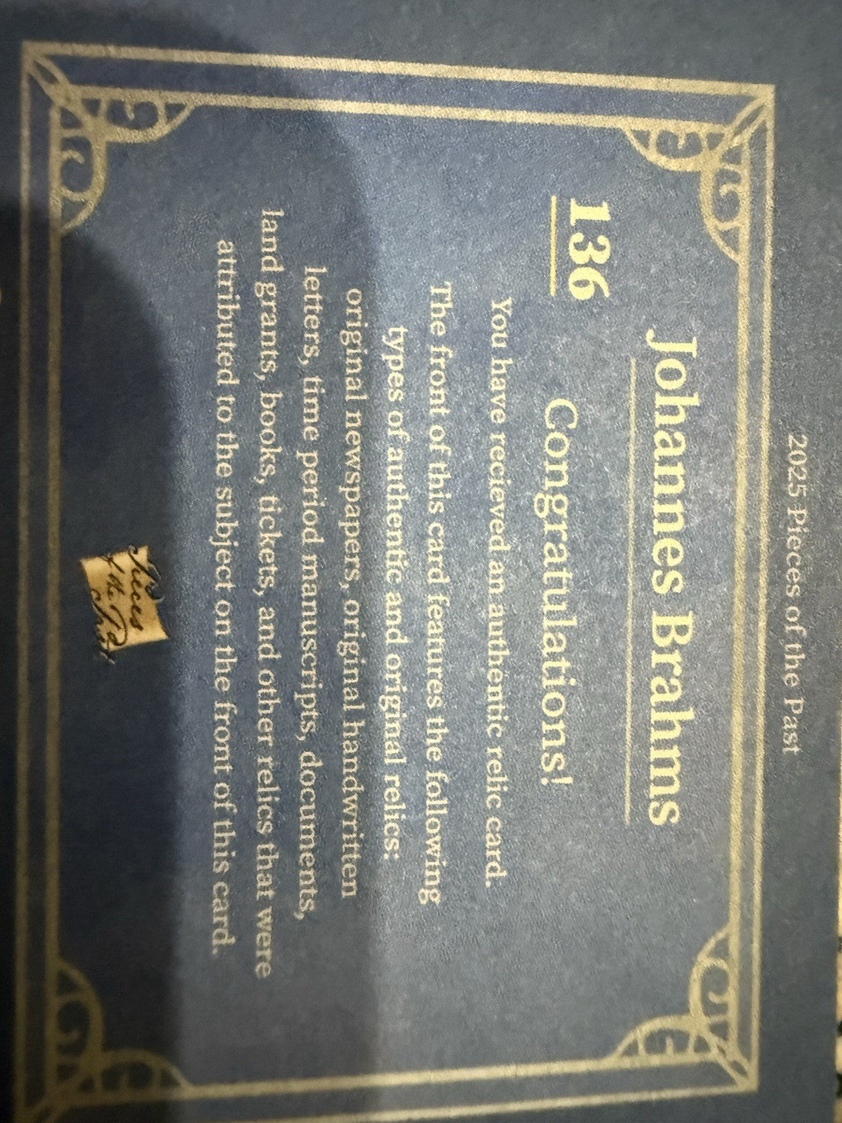 2025 Johannes Brahms Pieces Of The Past Hand Large Written Relic