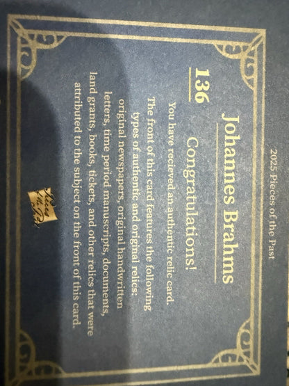 2025 Johannes Brahms Pieces Of The Past Hand Large Written Relic