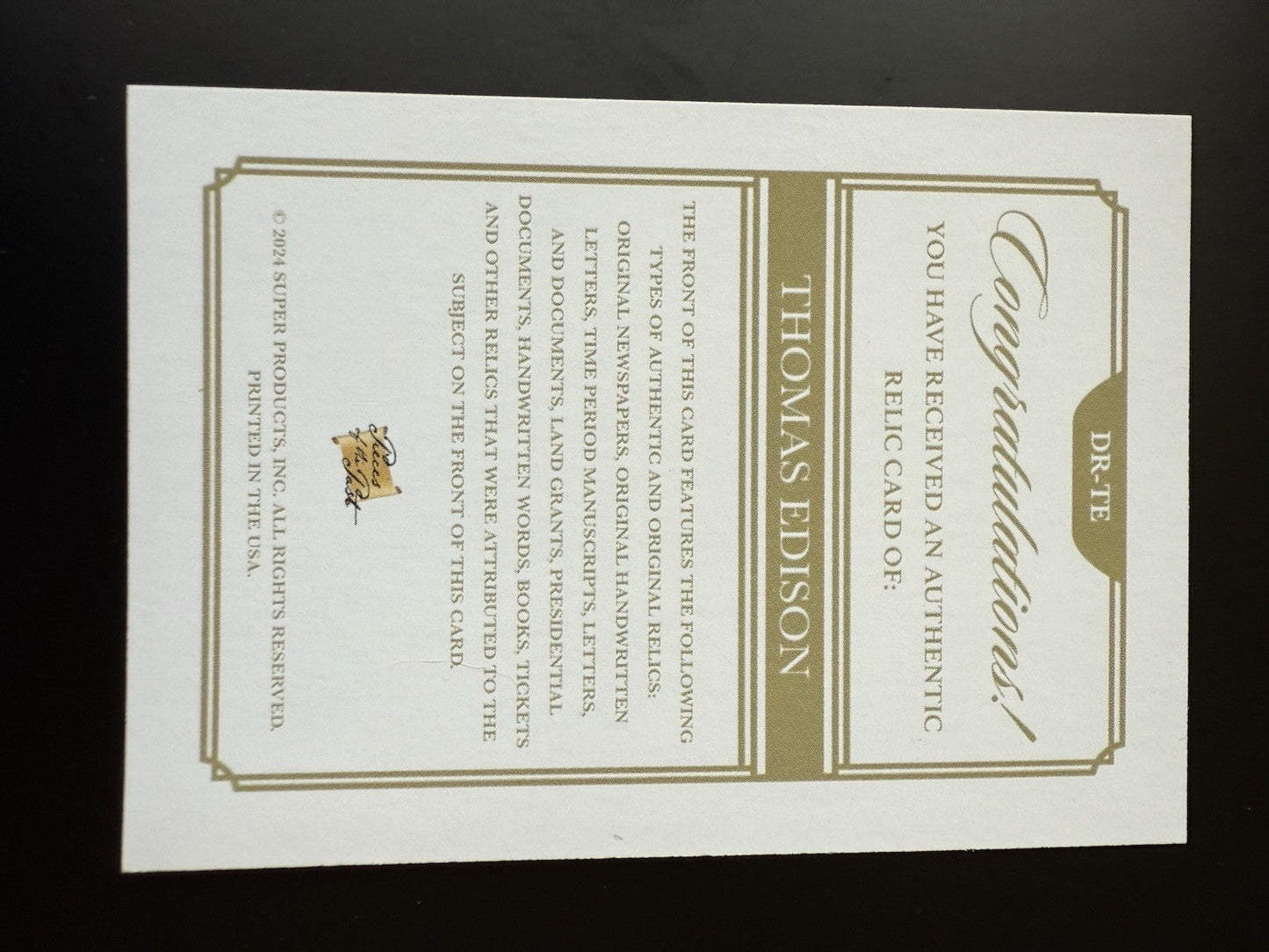 2024 Pieces of the Past  - Thomas Edison - Dual Relic DR-TE