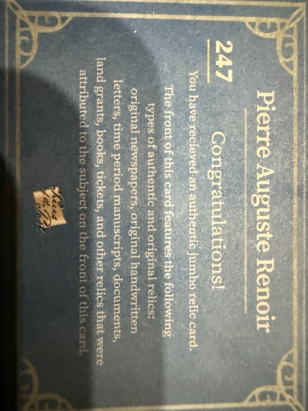 2025 Pieces of the Past Art and Music Jumbo Relic Pierre Auguste Renoir #247