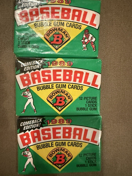 1989 Bowman Baseball  3 Factory Sealed Wax Packs. Ken Griffey Jr. RC Possible!