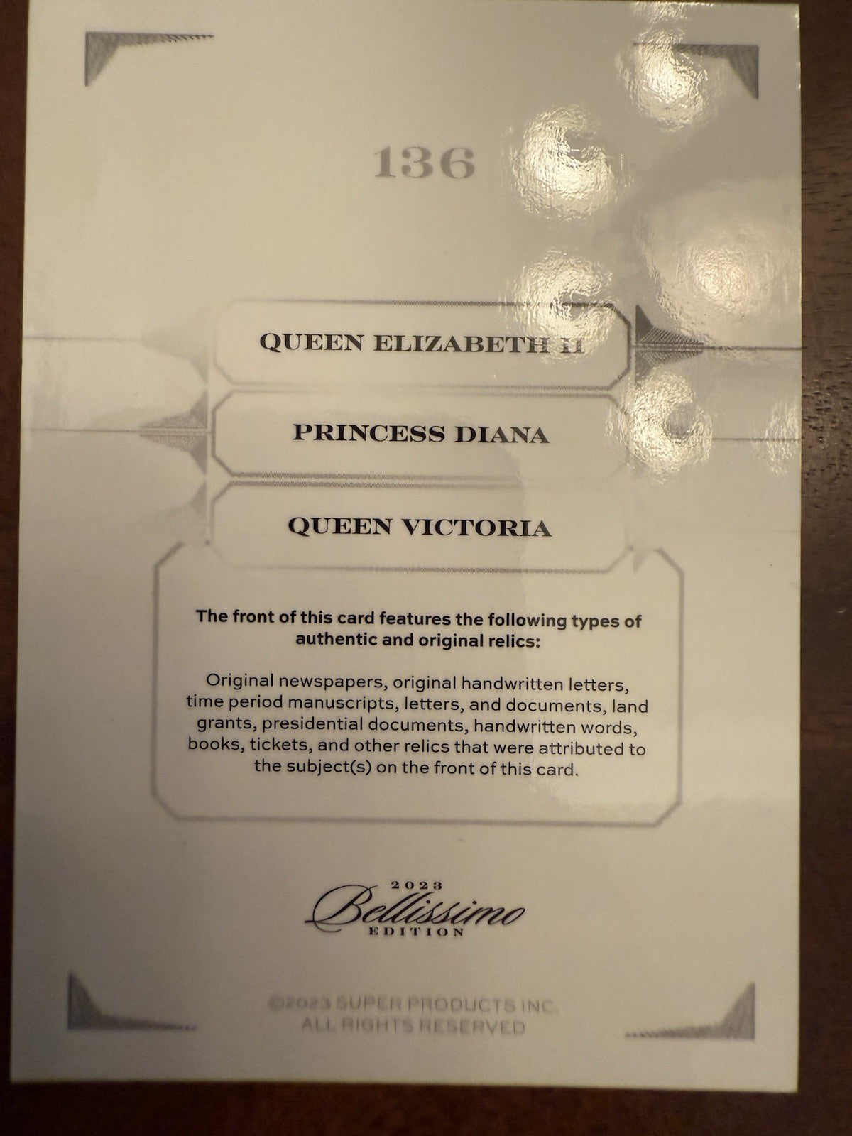 2023 Bellissimo - Queen Elizabeth, Princess Diana, Queen Victoria /99 #136 (MEM)