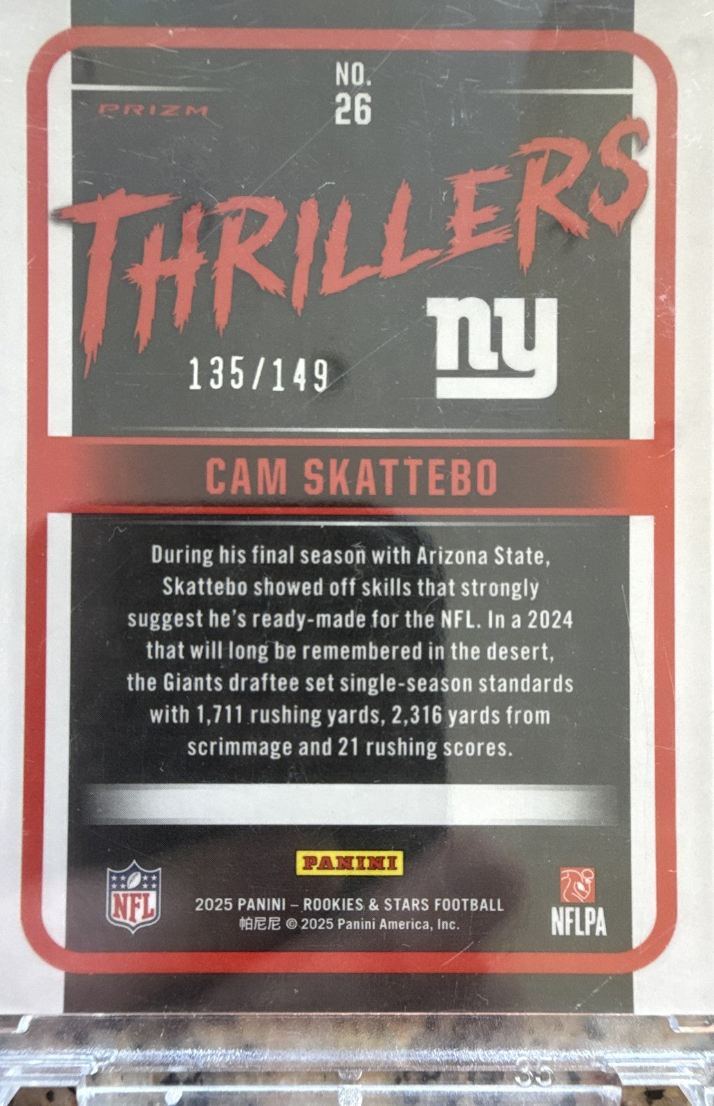 2025 Panini Rookies & Stars - Thrillers Cam Skattebo #26 Silver (RC) /149