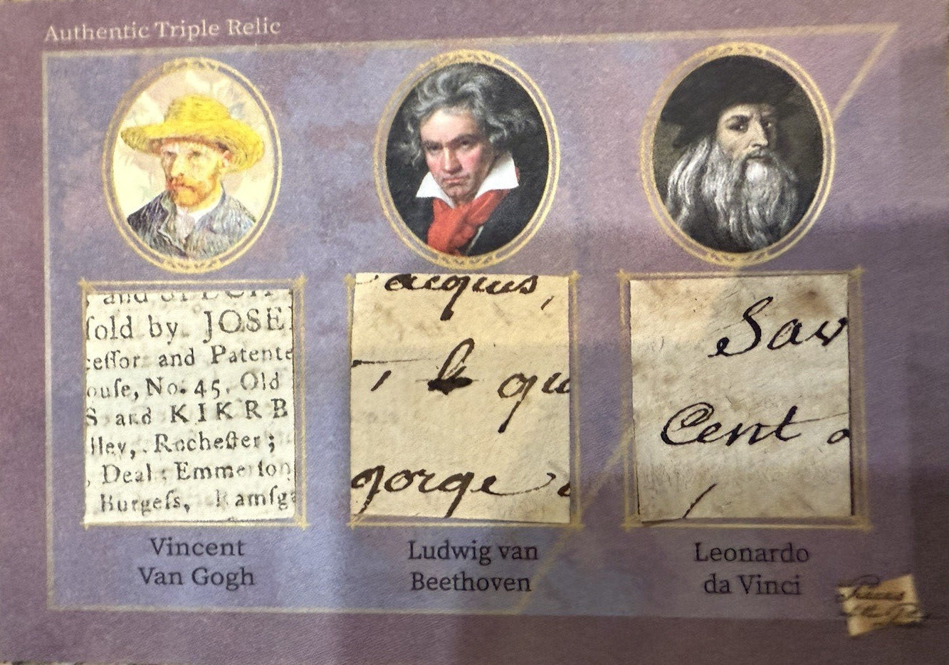 VAN GOGH BEETHOVEN DA VINCI AUTHENTIC TRIPLE ARTISTRY RELIC CARD PIECES OF PAST