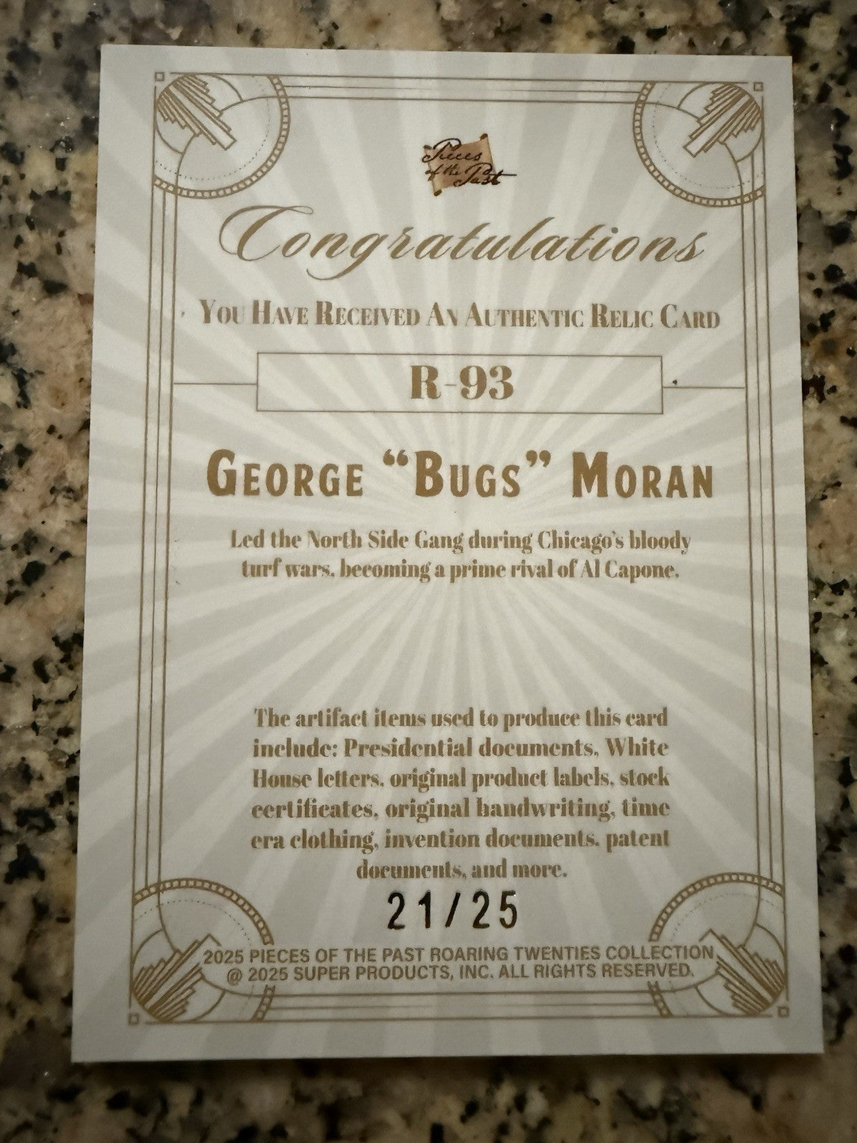 George "Bugs" Moran POTP ROARING 20'S /25 HANDWRITTEN SILHOUETTE RELIC