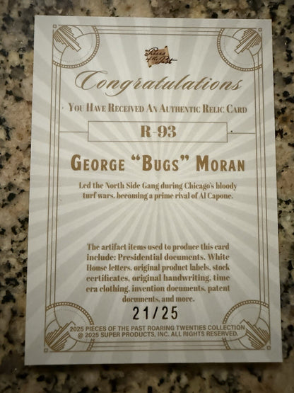 George "Bugs" Moran POTP ROARING 20'S /25 HANDWRITTEN SILHOUETTE RELIC
