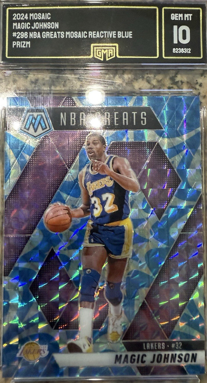2024-25 Panini Mosaic - NBA Greats Magic Johnson #296 Reactive Blue Mosaic Prizm