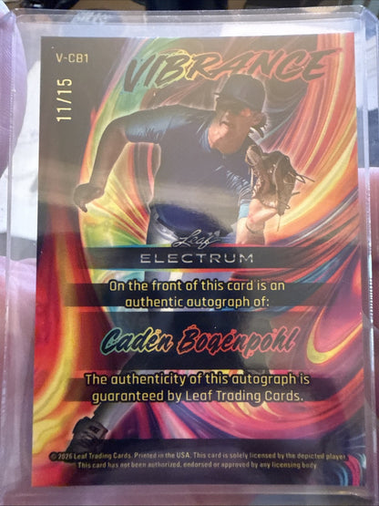 2026 Leaf Electrum Caden Bogenpohl VIBRANCE AUTO Autograph #'d 4/15 (L1)