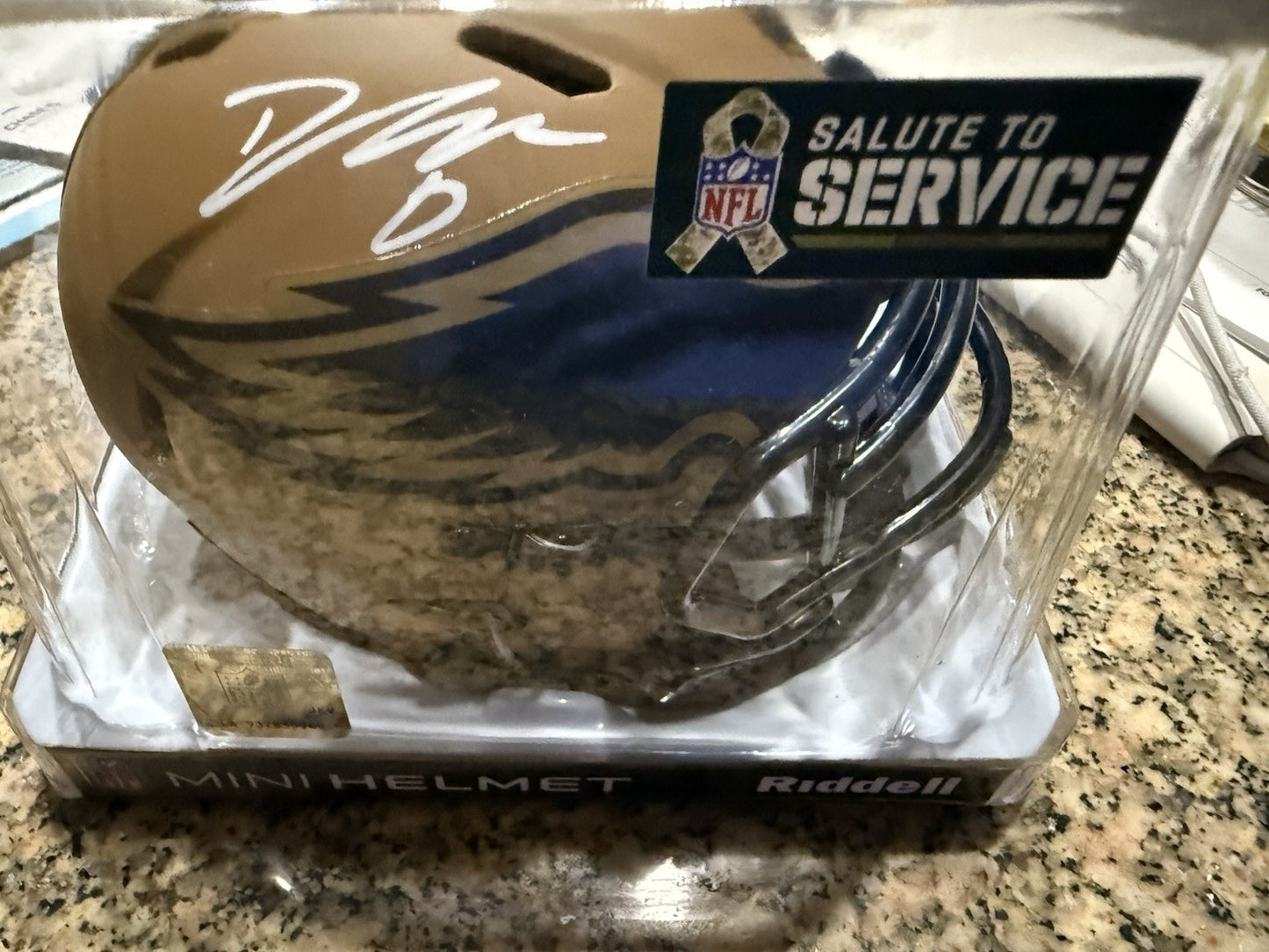 D'Andre Swift Signed Eagles Salute to Service Speed Mini Helmet- Beckett W Holo