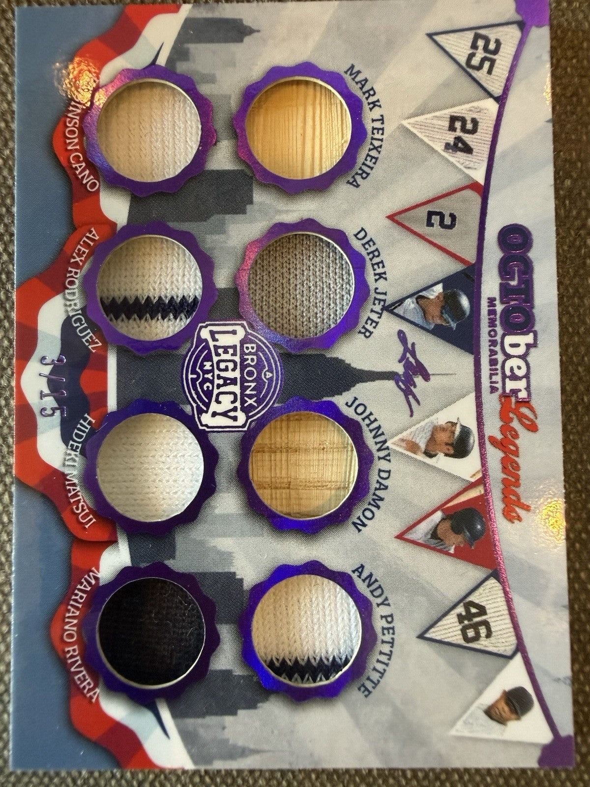 2025 Leaf A Bronx Legacy #OL-11 Teixeira/Jeter/Rivera OCTOber Legend Green #/15