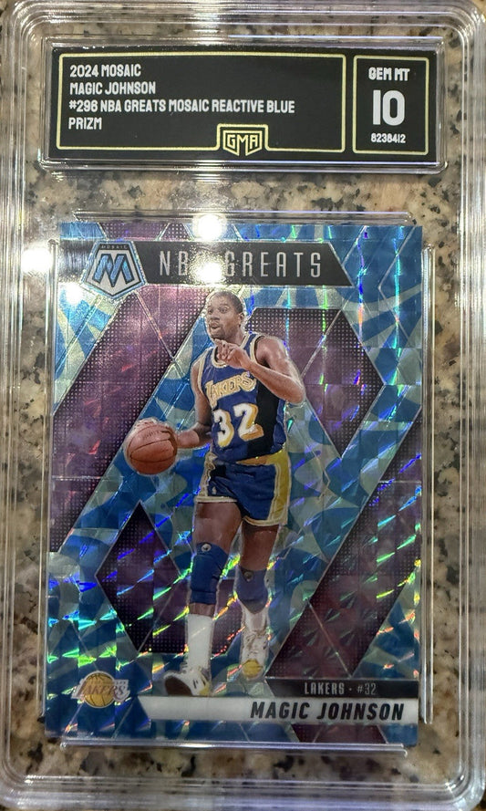 2024-25 Panini Mosaic - NBA Greats Magic Johnson #296 Reactive Blue Mosaic Prizm