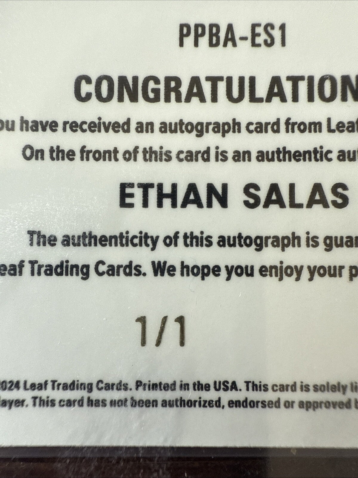 2024 Leaf Press Pass Ethan Salas 1/1 Rainbow Vinyl Auto