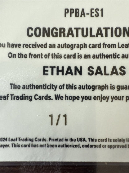 2024 Leaf Press Pass Ethan Salas 1/1 Rainbow Vinyl Auto