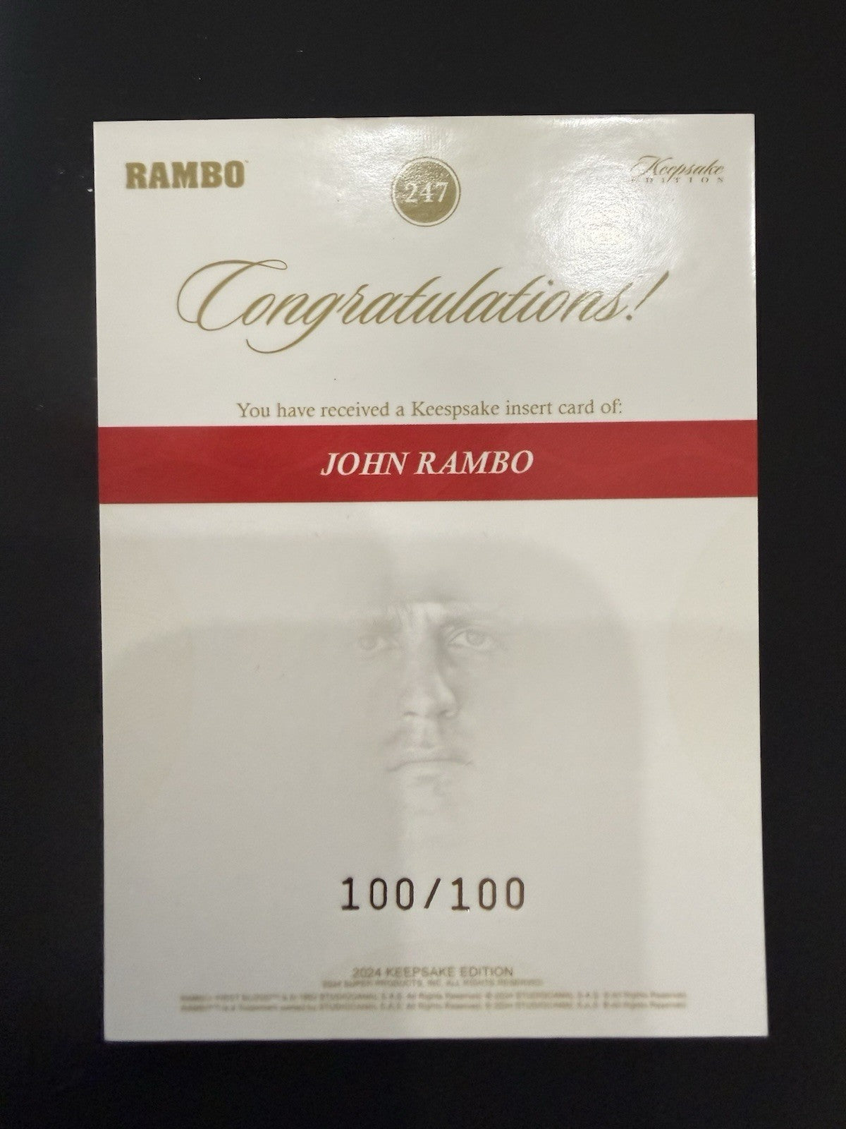 JOHN RAMBO #247 Holo Parallel 2024 Keepsake Rambo. Number Match 100/100
