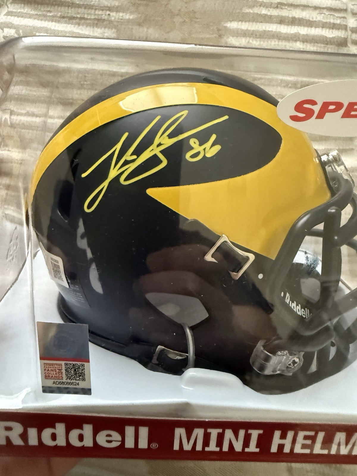 Luke Schoonmaker Autographed Michigan Wolverines Schutt Mini Helmet- Beckett W